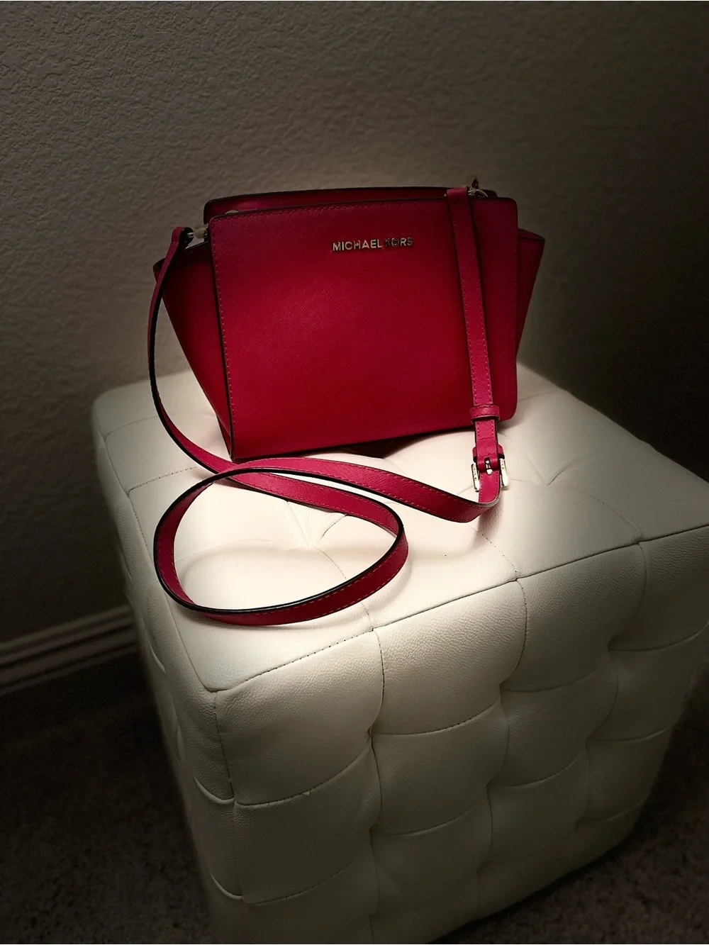 Michael Kors Hot Pink Leather Crossbody with Gold-Tone Hardware